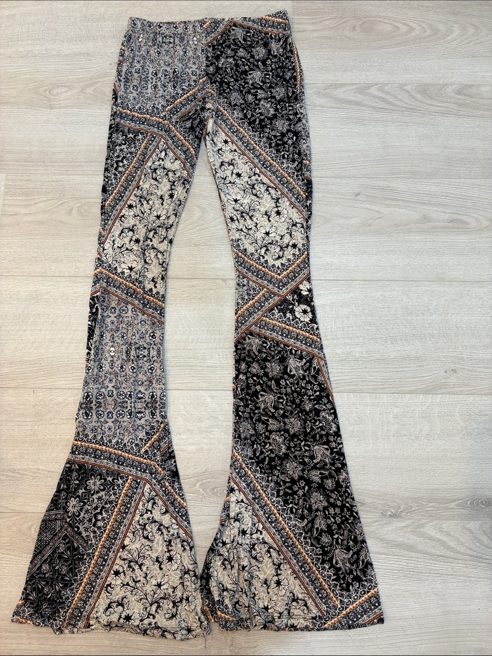 Boho Patchwork Flare pants — Black & Cream